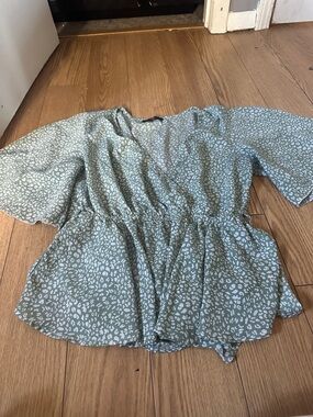 Sage Green Printed Peplum Blouse